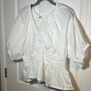 Old Navy White Puff Sleeve Peplum Blouse